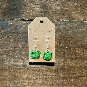 New Handmade Rhinestone Frog Earrings.